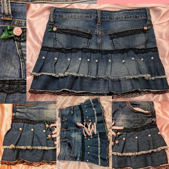 Custom Lace Denim Y2k Mini Skirt - Picture 5 of 5